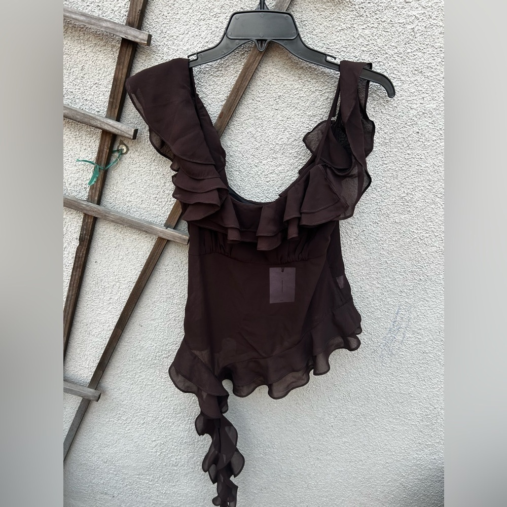 LPA Jess Flounce Scarf Top in Chocolate Brown New with Tags! - Picture 4 of 9